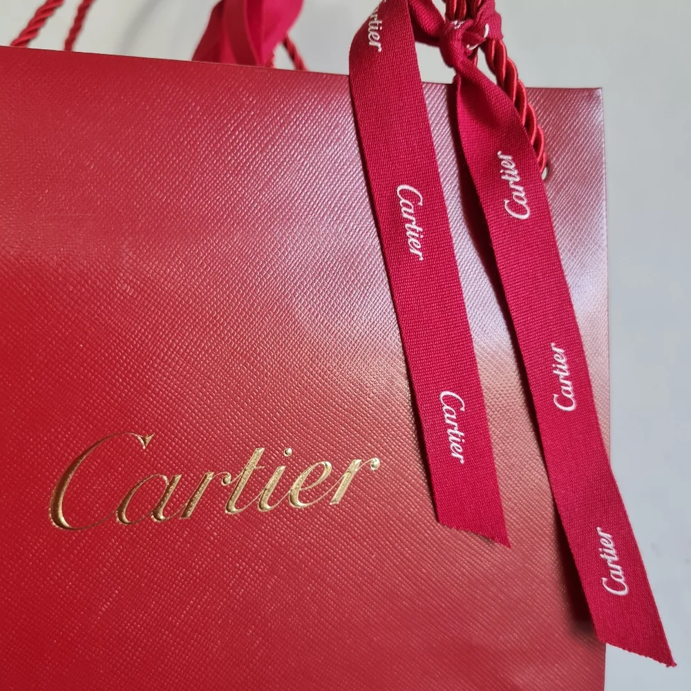 CARTIER fancy red GIFT BAGS with Ribbons - Set of 2 - AUTHENTIC!